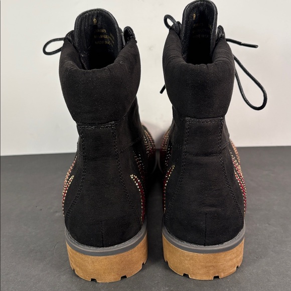 Cape Robbin Zabrina Black Rhinestone Flame Combat Boots Size 9 - Picture 6 of 8